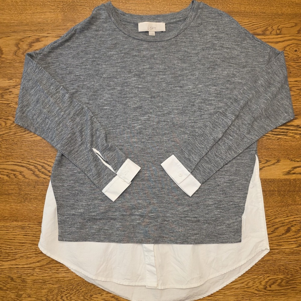 Loft‎ Y2K M Sweater Blouse Combo Gray Layer Preppy Casual Office Friends